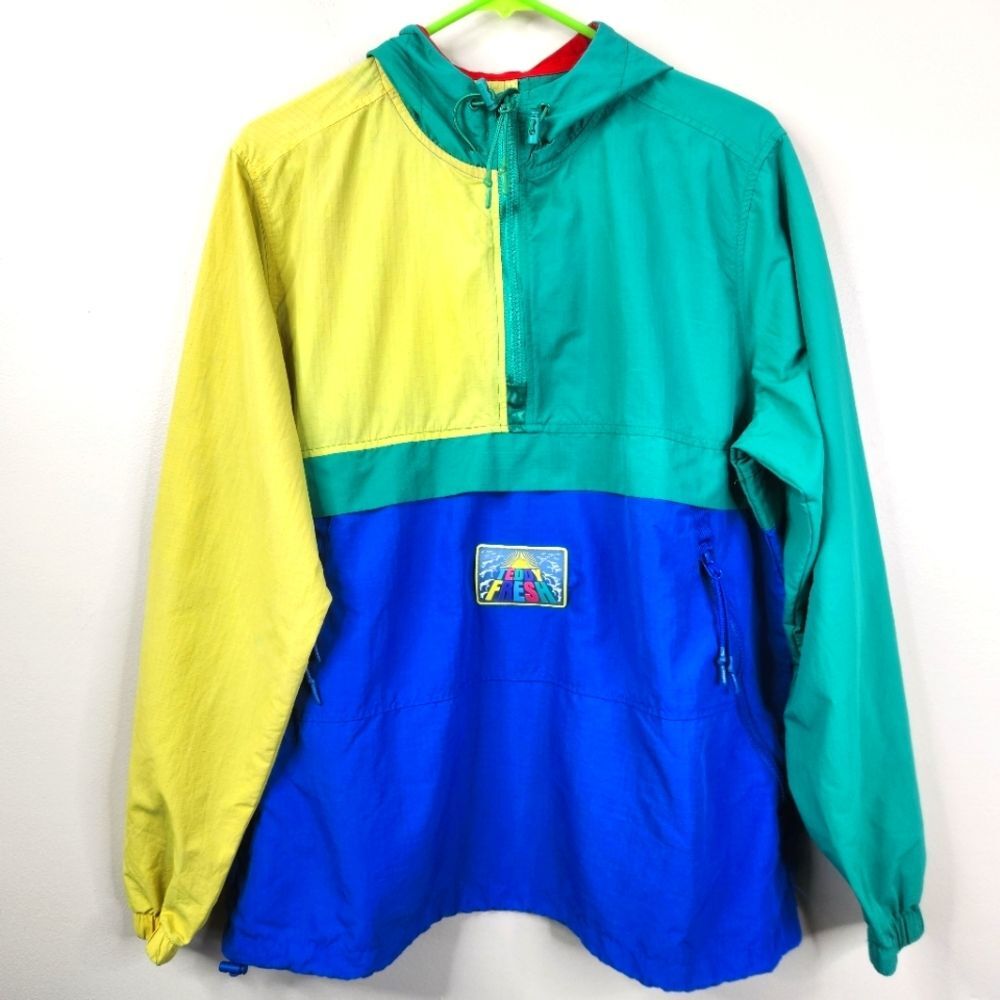 RARE Teddy Fresh 1/2 Zip Long Sleeve Colorblock Windbreaker Pullover Jacket M